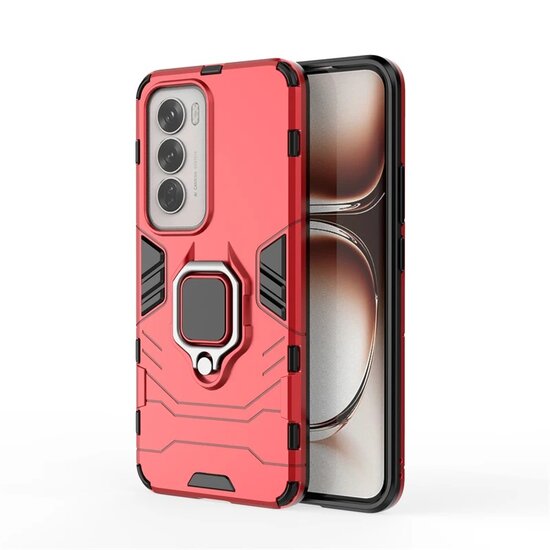 Oppo Reno12 Hoesje - MobyDefend Dubbelgelaagde Pantsercase Met Standaard - Rood