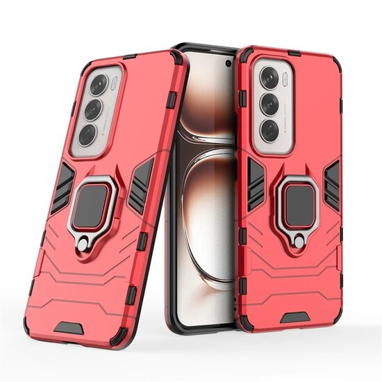 Oppo Reno12 Hoesje - MobyDefend Dubbelgelaagde Pantsercase Met Standaard - Rood
