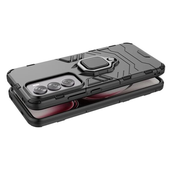 Oppo Reno12 Pro Hoesje - MobyDefend Dubbelgelaagde Pantsercase Met Standaard - Zwart