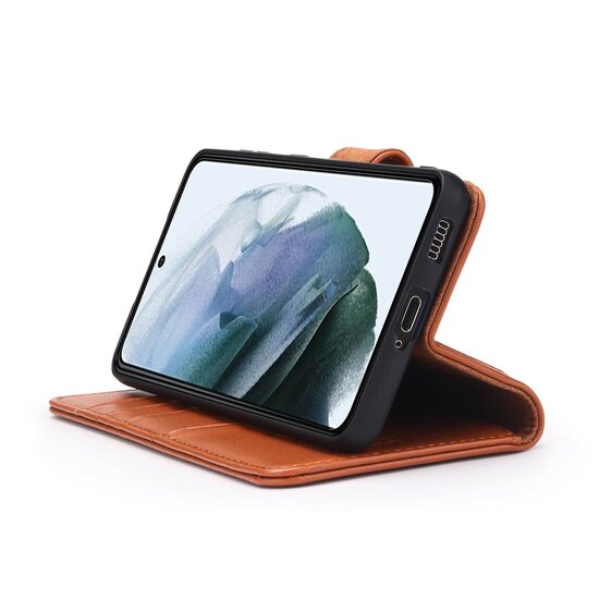 Samsung Galaxy S21 FE Hoesje - Luxe MobyDefend Wallet Bookcase - Lichtbruin
