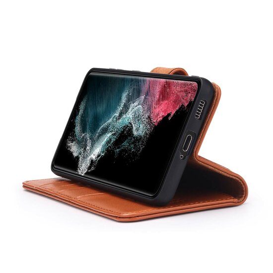 Samsung Galaxy S22 Ultra Hoesje - Luxe MobyDefend Wallet Bookcase - Lichtbruin