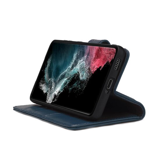 Samsung Galaxy S22 Ultra Hoesje - Luxe MobyDefend Wallet Bookcase - Blauw