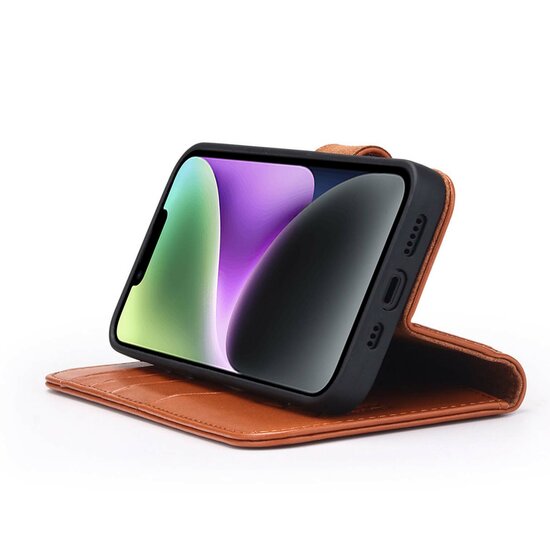 iPhone 14 Hoesje - Luxe MobyDefend Wallet Bookcase - Lichtbruin