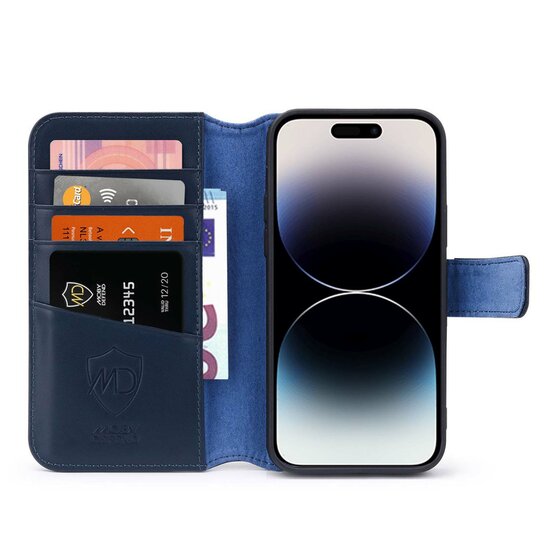 iPhone 14 Pro Hoesje - Luxe MobyDefend Wallet Bookcase - Blauw