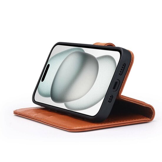 iPhone 15 Hoesje - Luxe MobyDefend Wallet Bookcase - Lichtbruin