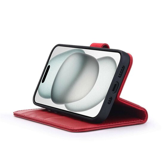 iPhone 15 Hoesje - Luxe MobyDefend Wallet Bookcase - Rood