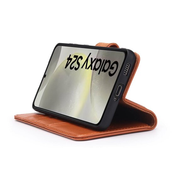 Samsung Galaxy S24 Hoesje - Luxe MobyDefend Wallet Bookcase - Lichtbruin
