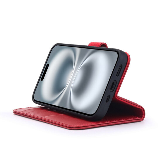 iPhone 16 Hoesje - Luxe MobyDefend Wallet Bookcase - Rood