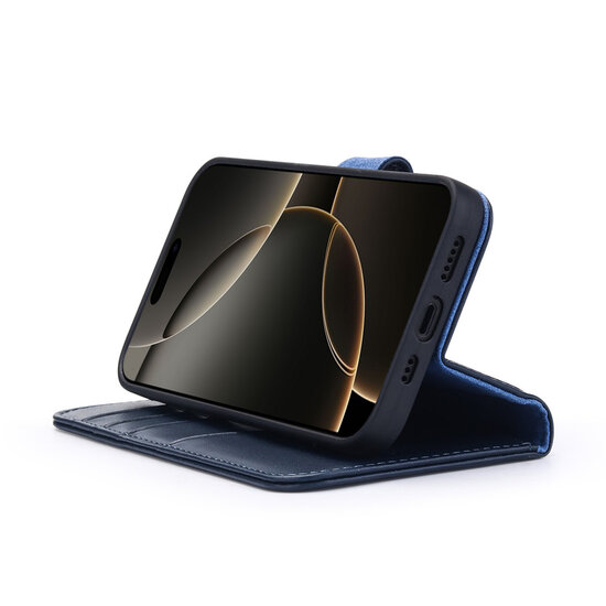 iPhone 16 Pro Hoesje - Luxe MobyDefend Wallet Bookcase - Blauw