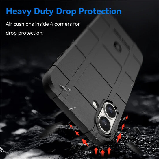 iPhone 16 Hoesje - Mobydefend Rugged Shield TPU Backcover - Zwart