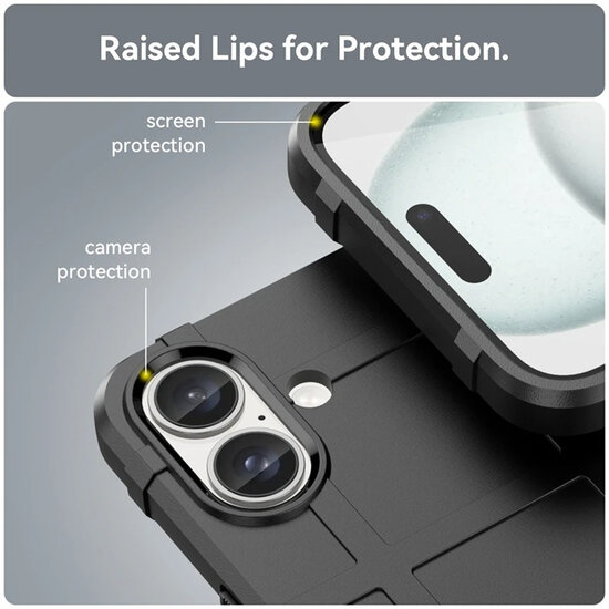 iPhone 16 Hoesje - Mobydefend Rugged Shield TPU Backcover - Zwart