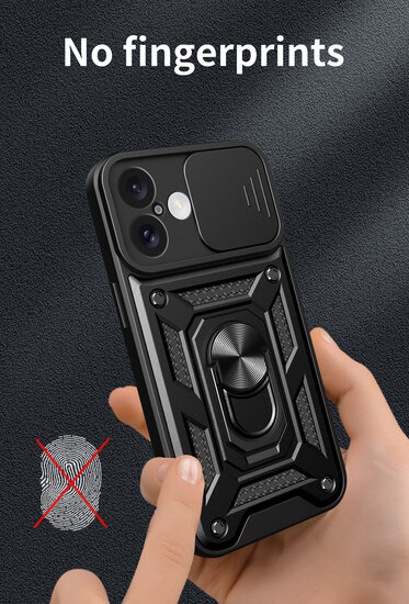 iPhone 16 Hoesje - MobyDefend Pantsercase Met Draaibare Ring - Zwart