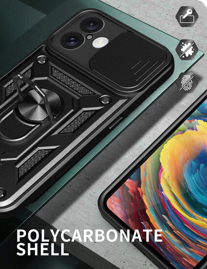 iPhone 16 Hoesje - MobyDefend Pantsercase Met Draaibare Ring - Zwart