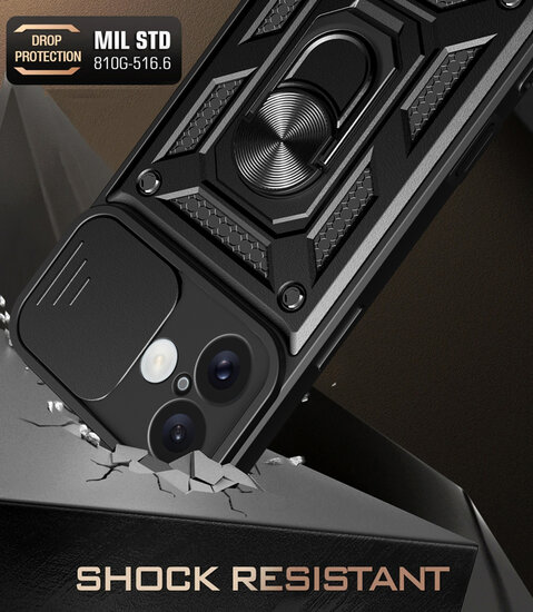 iPhone 16 Hoesje - MobyDefend Pantsercase Met Draaibare Ring - Zwart