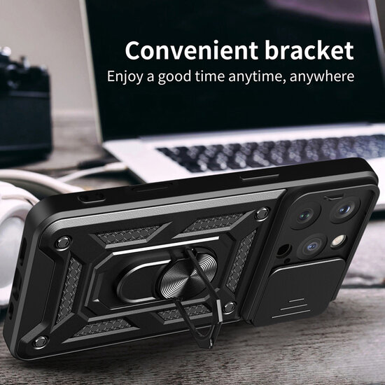 iPhone 16 Pro Hoesje - MobyDefend Pantsercase Met Draaibare Ring - Goud