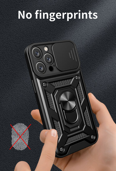 iPhone 16 Pro Max Hoesje - MobyDefend Pantsercase Met Draaibare Ring - Blauw