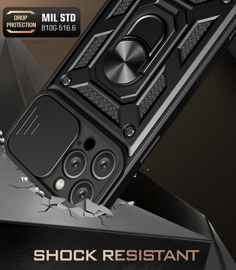 iPhone 16 Pro Max Hoesje - MobyDefend Pantsercase Met Draaibare Ring - Zilvergrijs