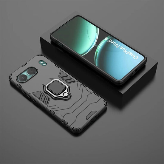 OnePlus Nord 4 Hoesje - MobyDefend Dubbelgelaagde Pantsercase Met Standaard - Zwart