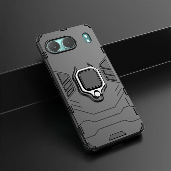 OnePlus Nord 4 Hoesje - MobyDefend Dubbelgelaagde Pantsercase Met Standaard - Zwart