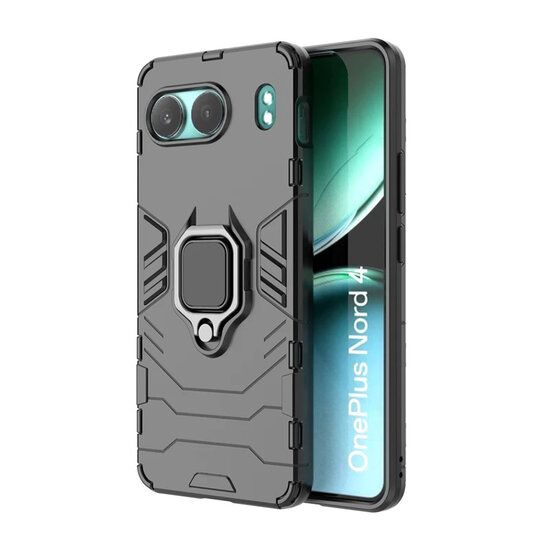 OnePlus Nord 4 Hoesje - MobyDefend Dubbelgelaagde Pantsercase Met Standaard - Zwart