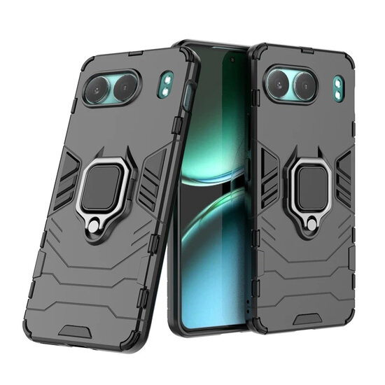 OnePlus Nord 4 Hoesje - MobyDefend Dubbelgelaagde Pantsercase Met Standaard - Zwart