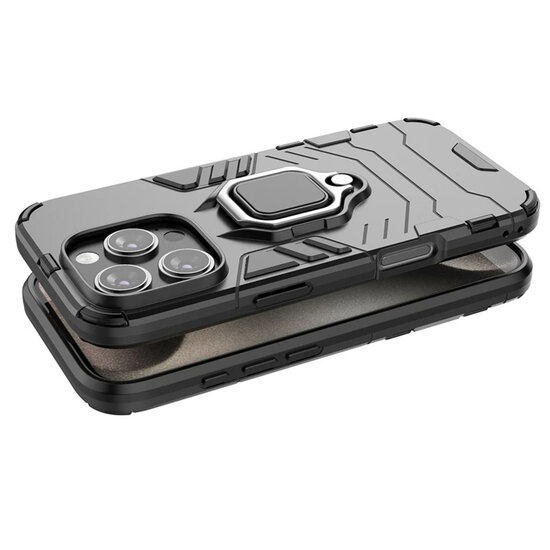 iPhone 16 Pro Hoesje - MobyDefend Dubbelgelaagde Pantsercase Met Standaard - Zwart