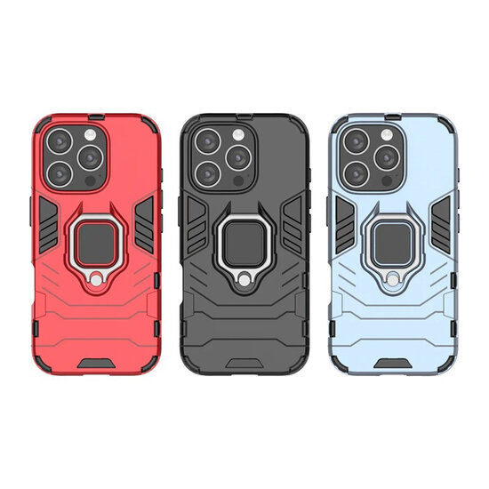 iPhone 16 Pro Hoesje - MobyDefend Dubbelgelaagde Pantsercase Met Standaard - Zwart