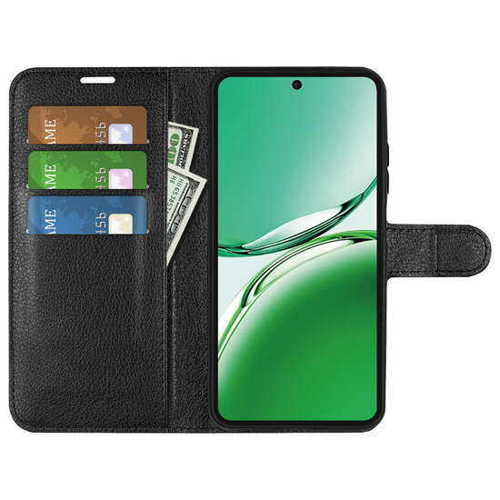 Oppo Reno12 F Hoesje - MobyDefend Kunstleren Wallet Book Case (Sluiting Voorkant) - Zwart