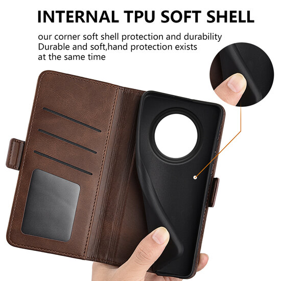 Oppo Reno12 F Hoesje - MobyDefend Luxe Wallet Book Case (Sluiting Zijkant) - Lichtbruin