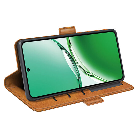Oppo Reno12 F Hoesje - MobyDefend Luxe Wallet Book Case (Sluiting Zijkant) - Lichtbruin