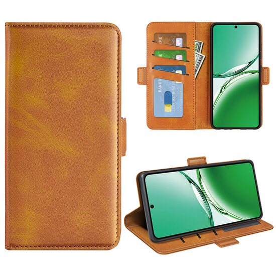 Oppo Reno12 F Hoesje - MobyDefend Luxe Wallet Book Case (Sluiting Zijkant) - Lichtbruin