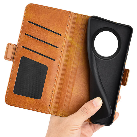 Oppo Reno12 F Hoesje - MobyDefend Luxe Wallet Book Case (Sluiting Zijkant) - Lichtbruin