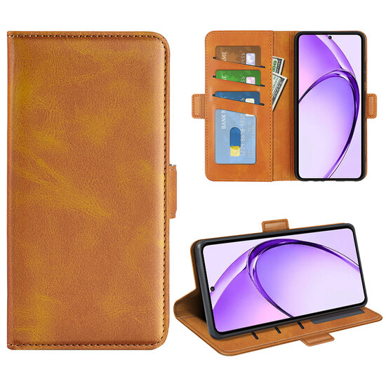 Oppo A80 5G Hoesje - MobyDefend Luxe Wallet Book Case (Sluiting Zijkant) - Lichtbruin