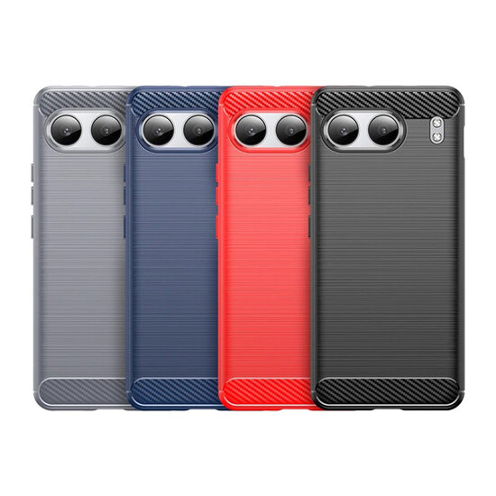 OnePlus Nord 4 Hoesje - MobyDefend TPU Backcover - Geborstelde Metaal &amp; Carbon-Look - Blauw