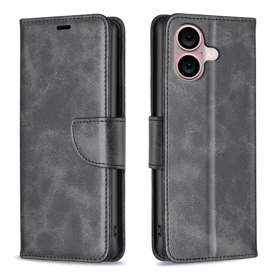 iPhone 16 Plus Hoesje - MobyDefend Wallet Book Case Met Koord - Zwart