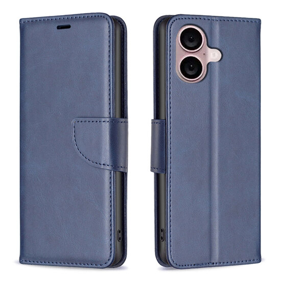 iPhone 16 Plus Hoesje - MobyDefend Wallet Book Case Met Koord - Blauw
