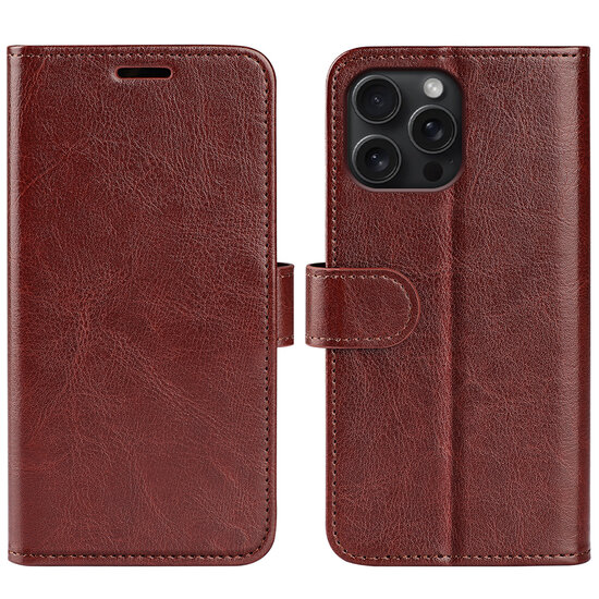 iPhone 16 Pro Hoesje - MobyDefend Wallet Book Case (Sluiting Achterkant) - Bruin