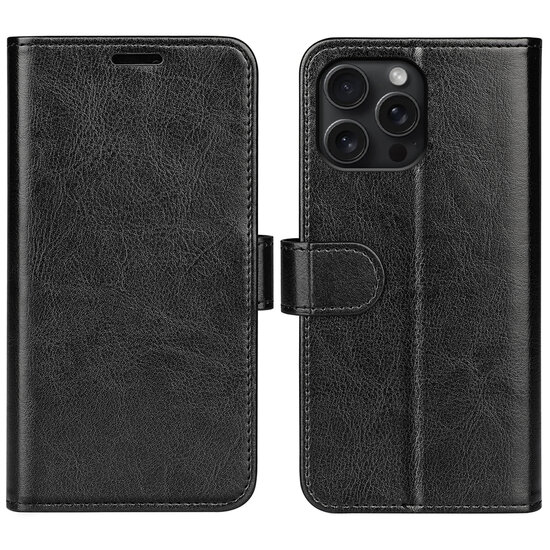iPhone 16 Pro Max Hoesje - MobyDefend Wallet Book Case (Sluiting Achterkant) - Zwart