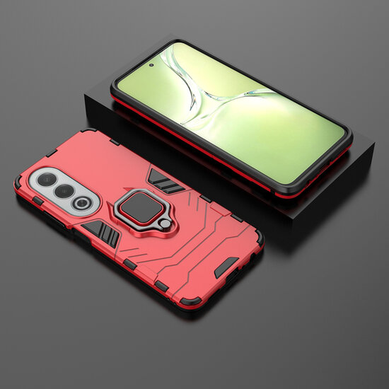 Oppo A80 5G Hoesje - MobyDefend Dubbelgelaagde Pantsercase Met Standaard - Rood