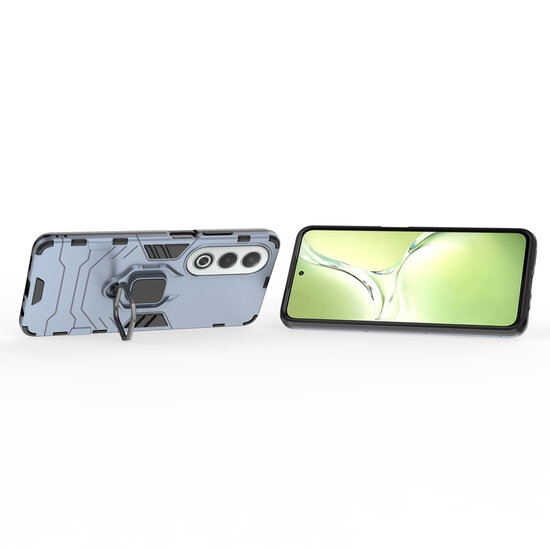 Oppo A80 5G Hoesje - MobyDefend Dubbelgelaagde Pantsercase Met Standaard - Blauw