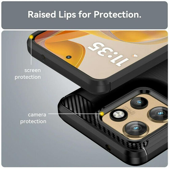 Motorola Edge 50 Neo Hoesje - MobyDefend TPU Backcover - Geborstelde Metaal &amp; Carbon-Look - Blauw