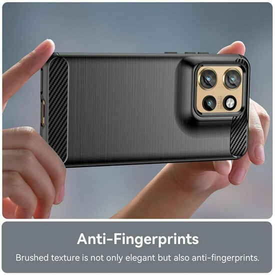 Motorola Edge 50 Neo Hoesje - MobyDefend TPU Backcover - Geborstelde Metaal &amp; Carbon-Look - Blauw