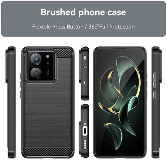 Xiaomi 13T / 13T Pro Hoesje - MobyDefend TPU Backcover - Geborstelde Metaal &amp; Carbon-Look - Blauw