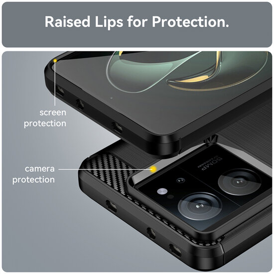 Xiaomi 13T / 13T Pro Hoesje - MobyDefend TPU Backcover - Geborstelde Metaal &amp; Carbon-Look - Blauw