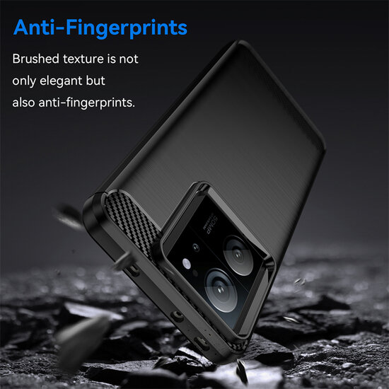 Xiaomi 13T / 13T Pro Hoesje - MobyDefend TPU Backcover - Geborstelde Metaal &amp; Carbon-Look - Blauw