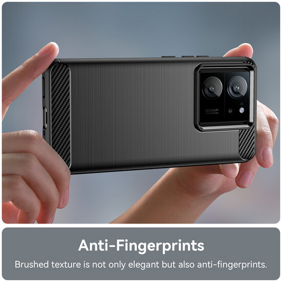 Xiaomi 13T / 13T Pro Hoesje - MobyDefend TPU Backcover - Geborstelde Metaal &amp; Carbon-Look - Blauw