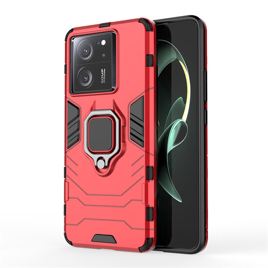 Xiaomi 13T / 13T Pro Hoesje - MobyDefend Dubbelgelaagde Pantsercase Met Standaard - Rood