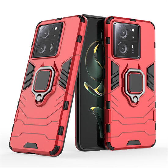 Xiaomi 13T / 13T Pro Hoesje - MobyDefend Dubbelgelaagde Pantsercase Met Standaard - Rood