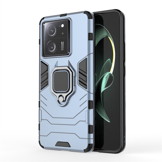 Xiaomi 13T / 13T Pro Hoesje - MobyDefend Dubbelgelaagde Pantsercase Met Standaard - Blauw