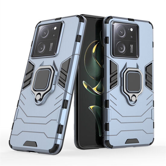 Xiaomi 13T / 13T Pro Hoesje - MobyDefend Dubbelgelaagde Pantsercase Met Standaard - Blauw